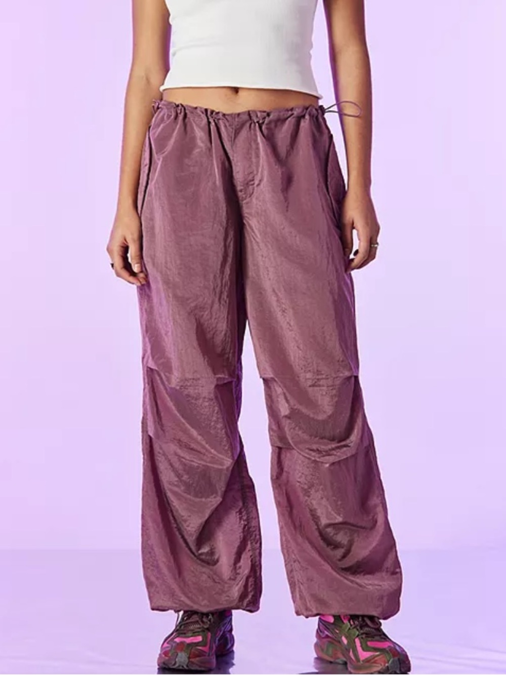 iets frans Shiny Pink Parachute Tech Pants Joggers Size XXS NWOT